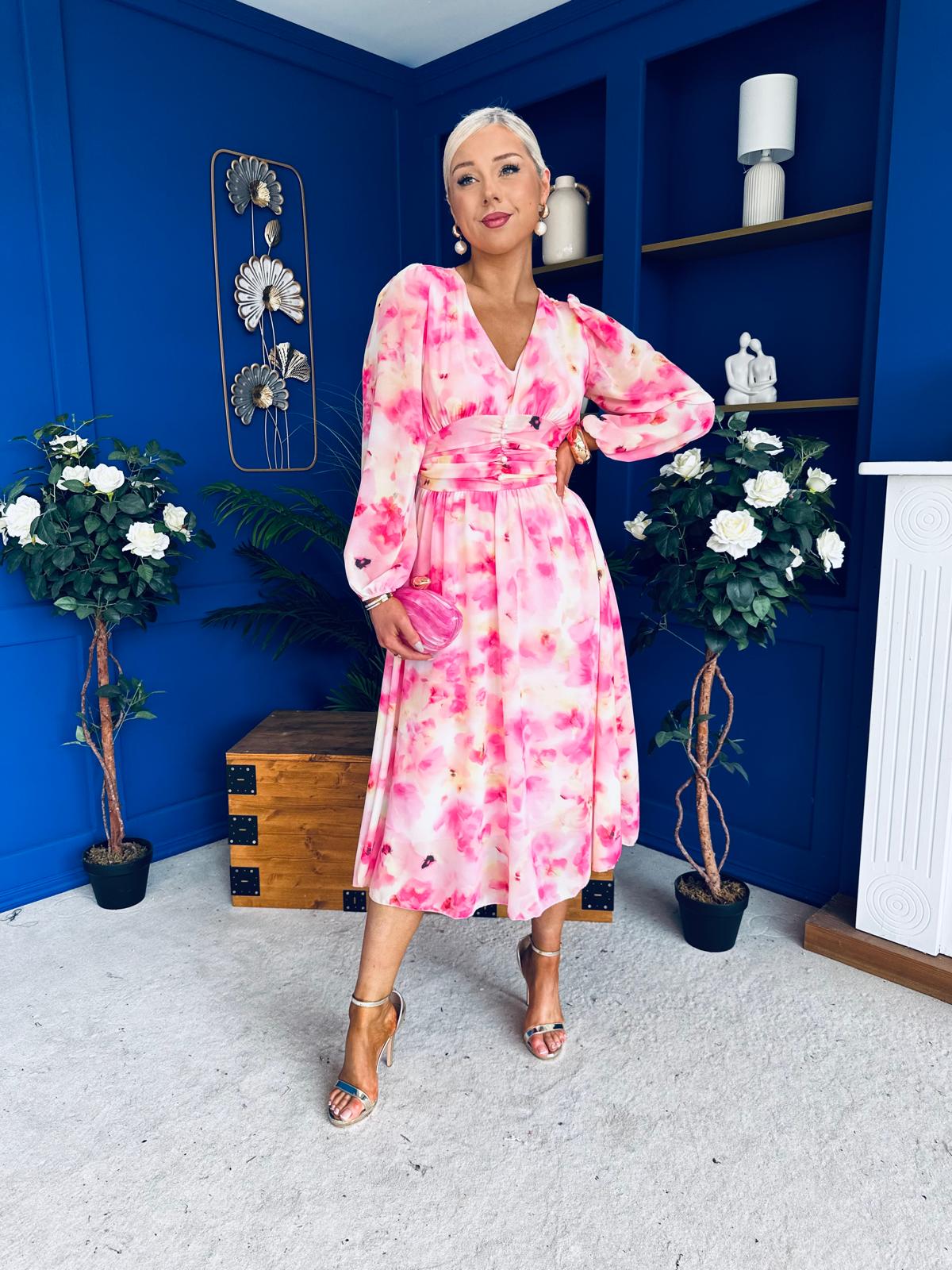 Bronagh Banded Midi Dress Floral Pink