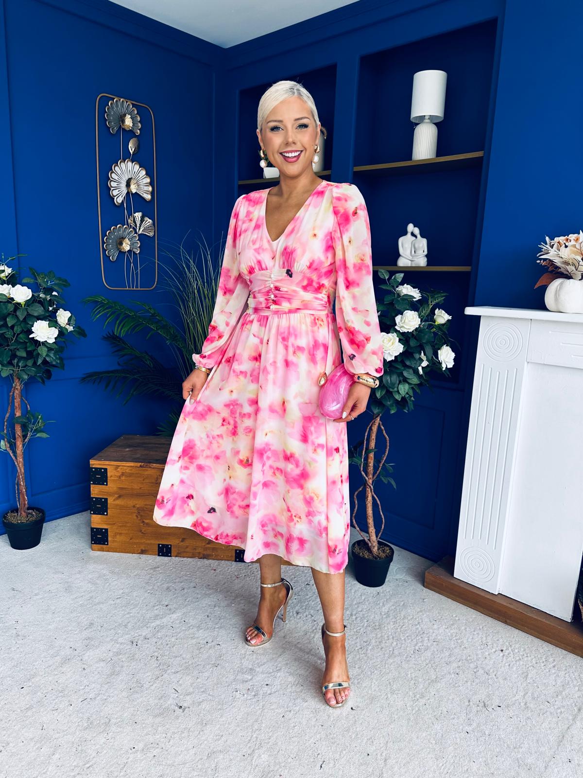 Bronagh Banded Midi Dress Floral Pink