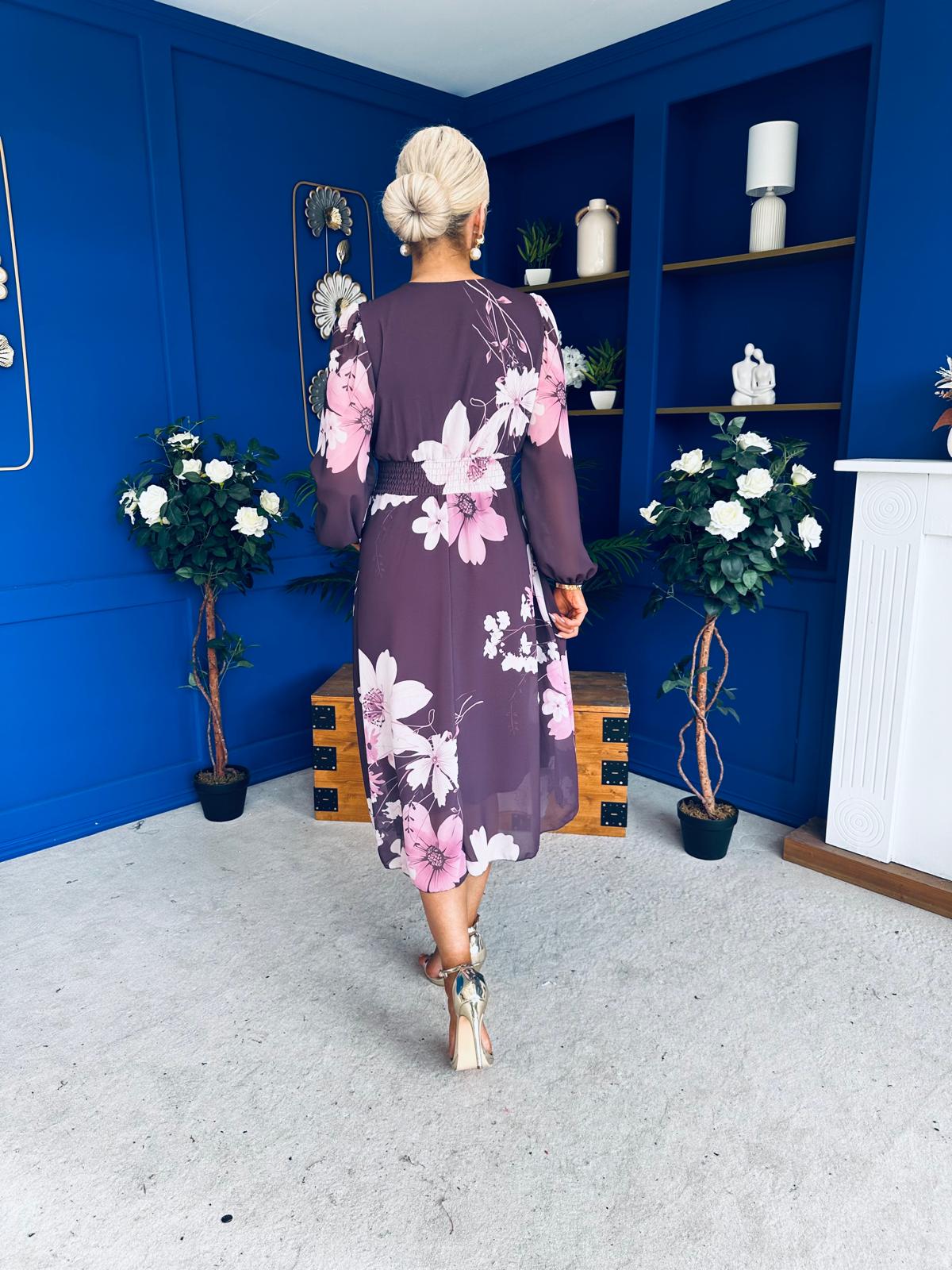 Bronagh Banded Midi Dress Floral Burgundy