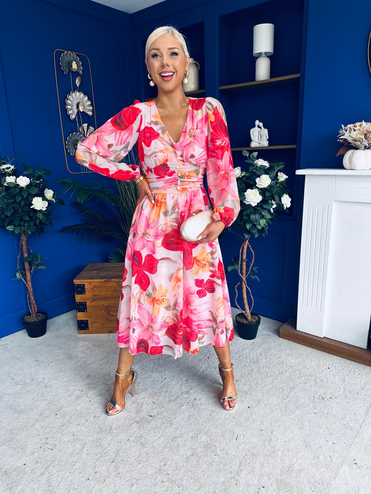 Bronagh Banded Midi Dress Floral Rouge