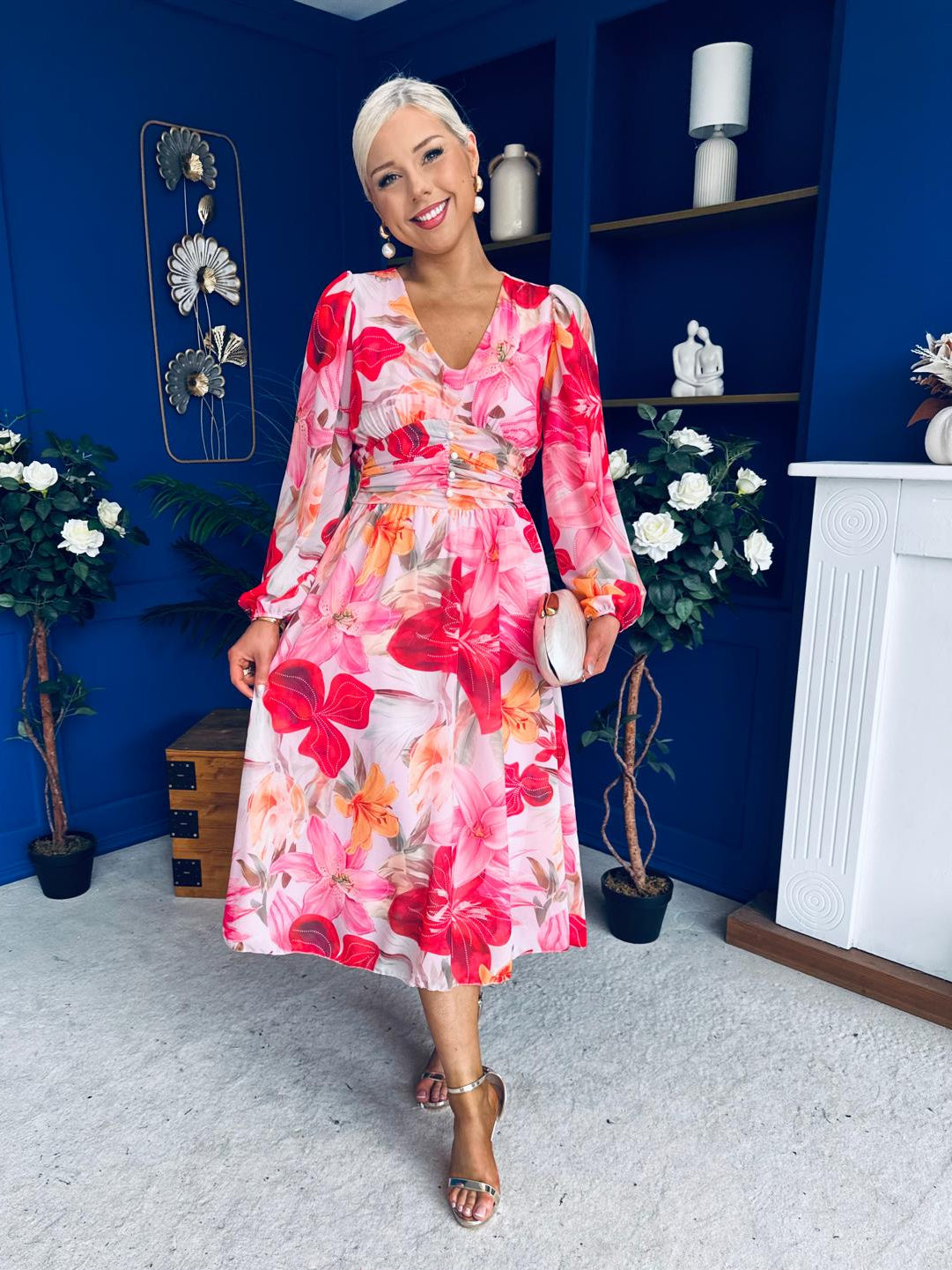 Bronagh Banded Midi Dress Floral Rouge