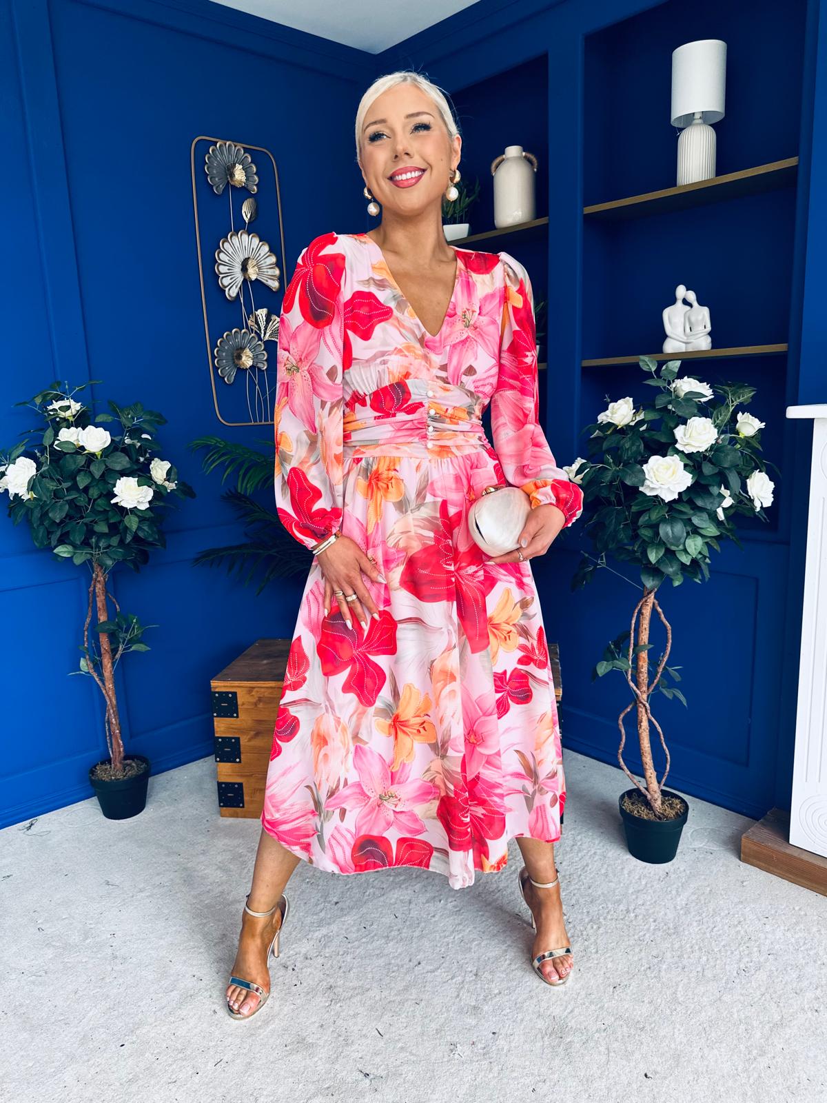 Bronagh Banded Midi Dress Floral Rouge