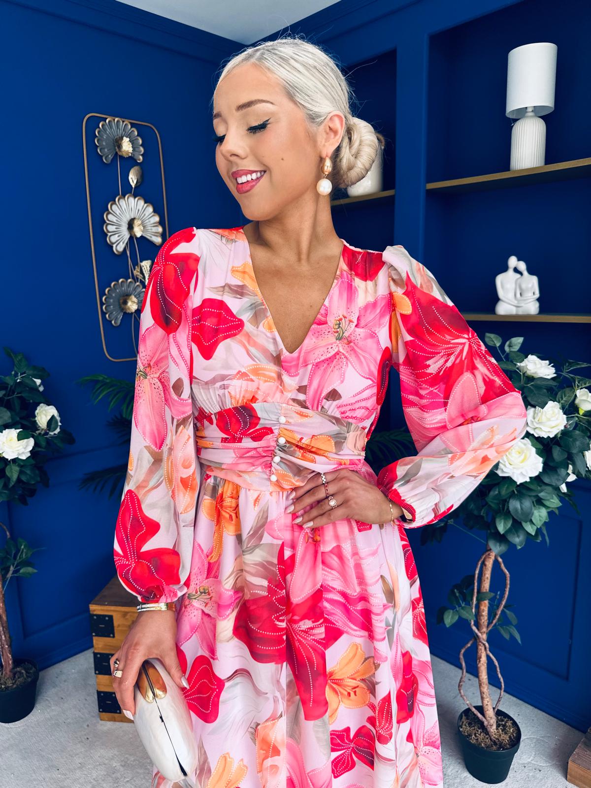 Bronagh Banded Midi Dress Floral Rouge