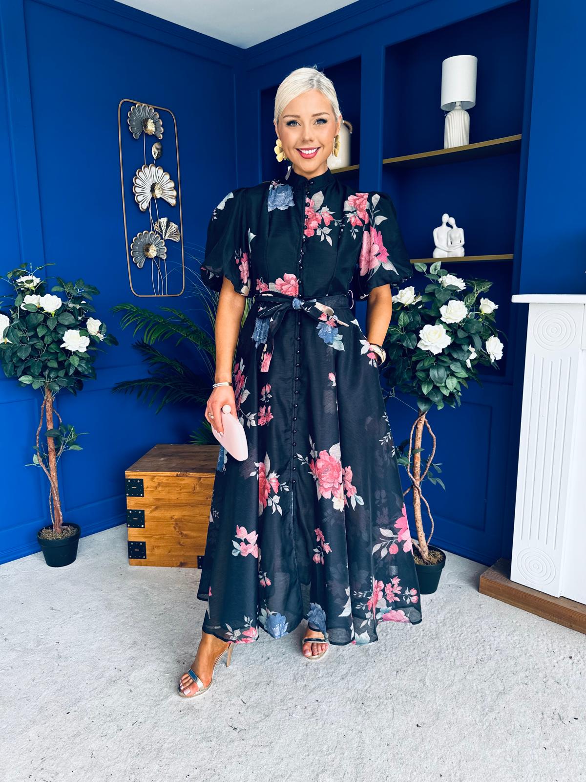 Elizabeth Detailed Shirt Dress Floral Black