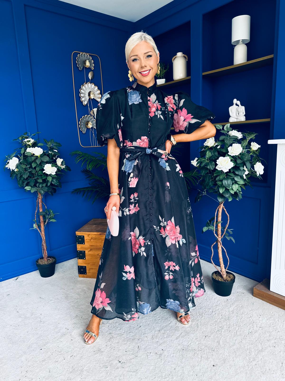 Elizabeth Detailed Shirt Dress Floral Black