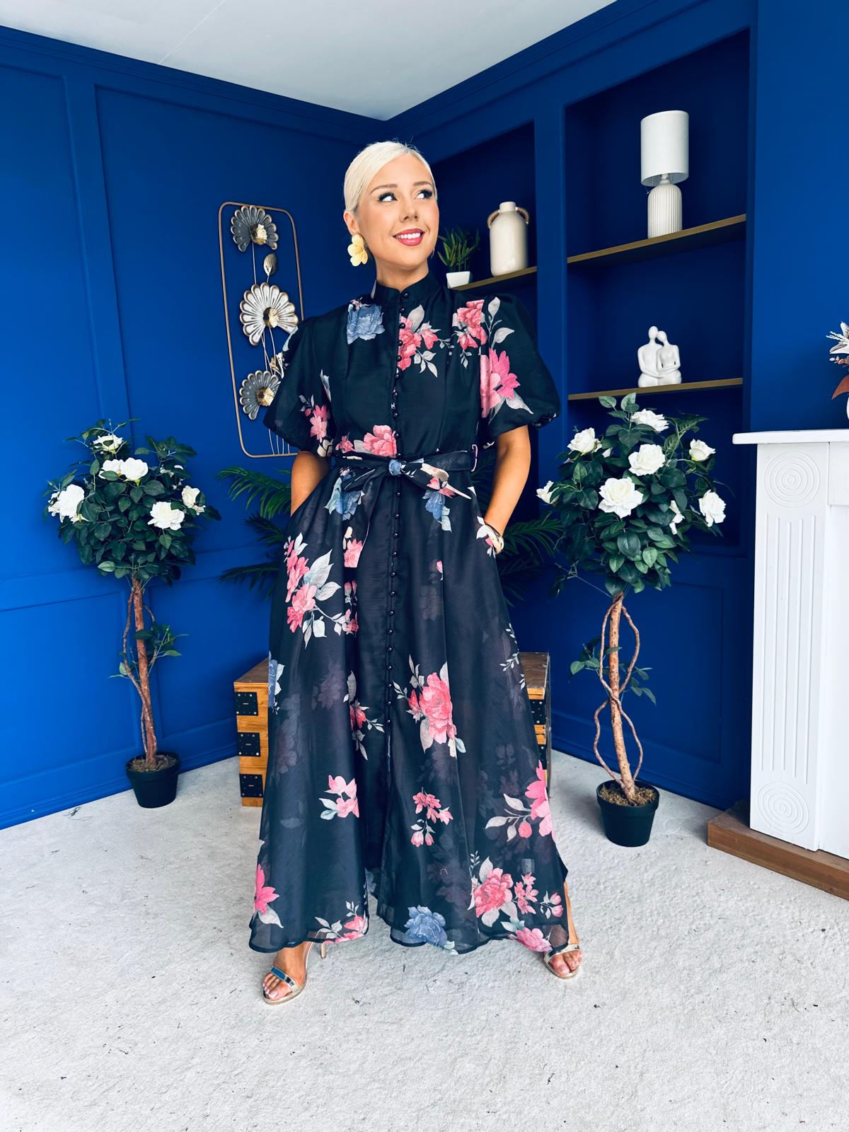 Elizabeth Detailed Shirt Dress Floral Black