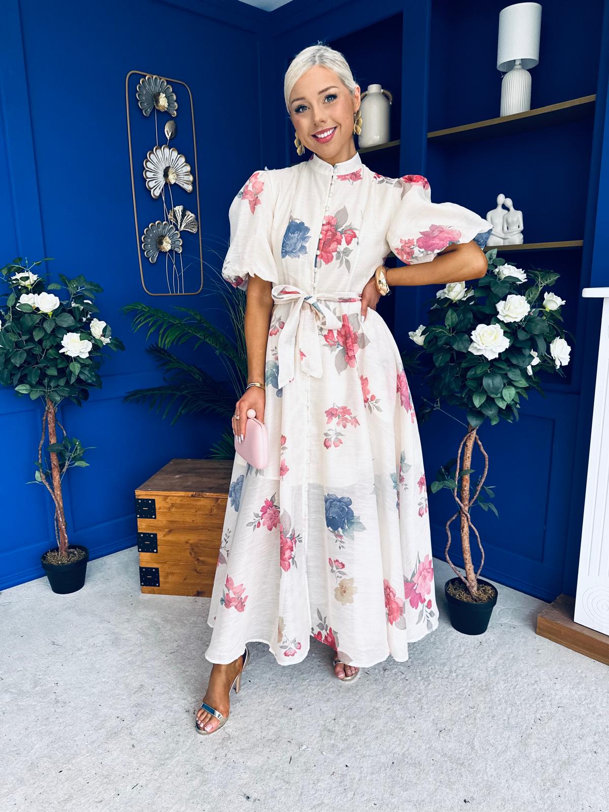 Elizabeth Detailed Shirt Dress Floral Cream