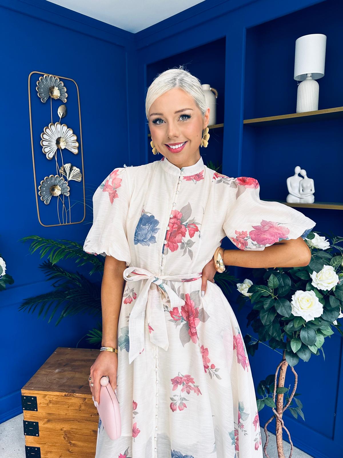 Elizabeth Detailed Shirt Dress Floral Cream