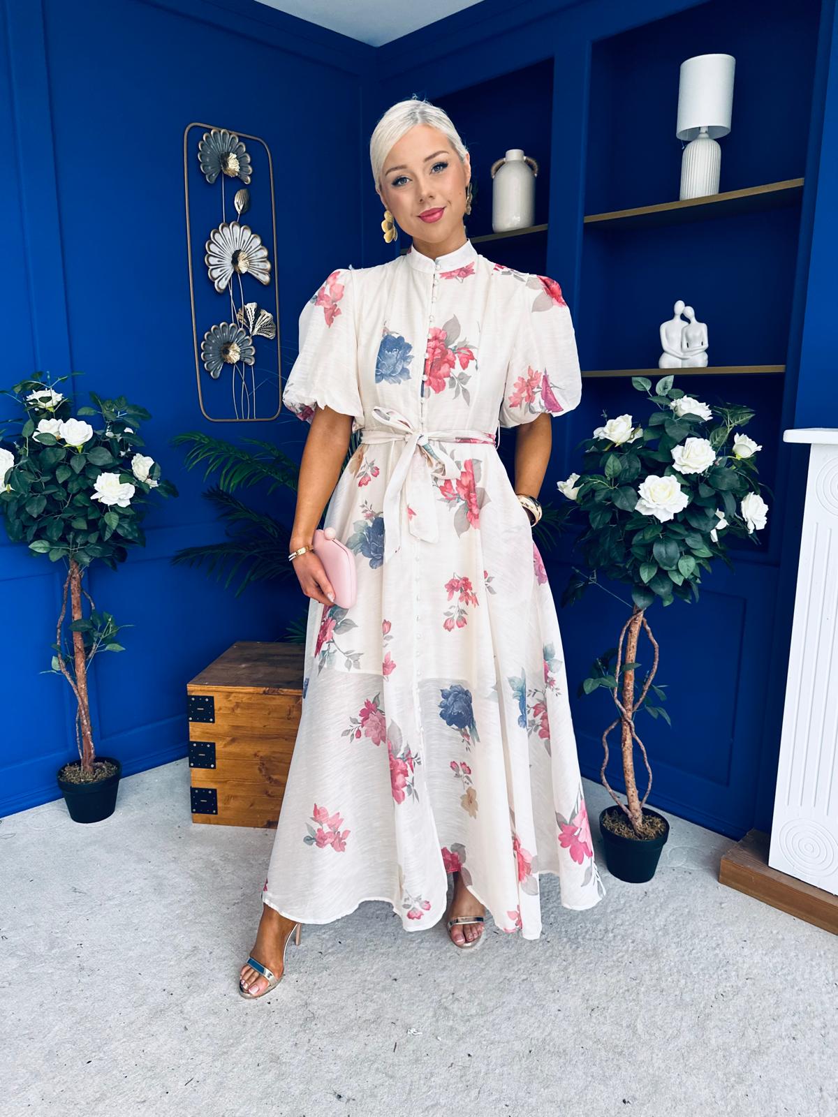 Elizabeth Detailed Shirt Dress Floral Cream