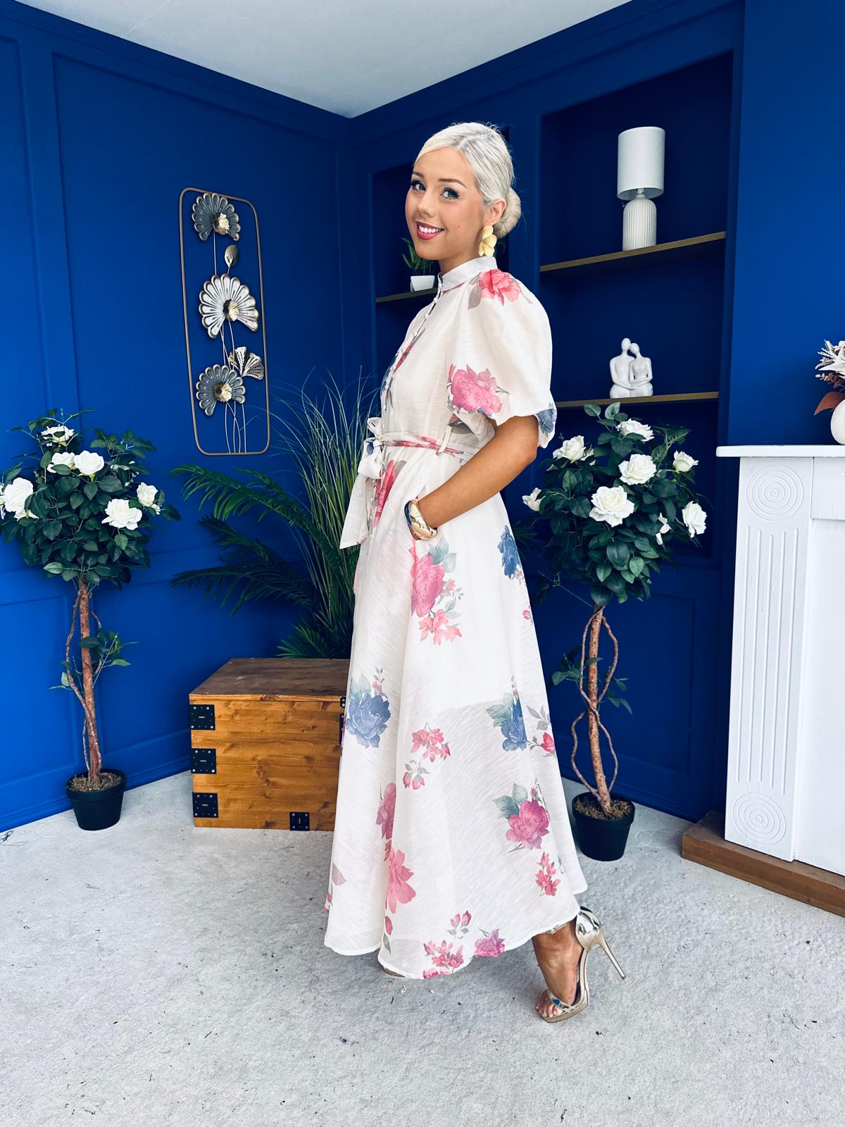 Elizabeth Detailed Shirt Dress Floral Cream