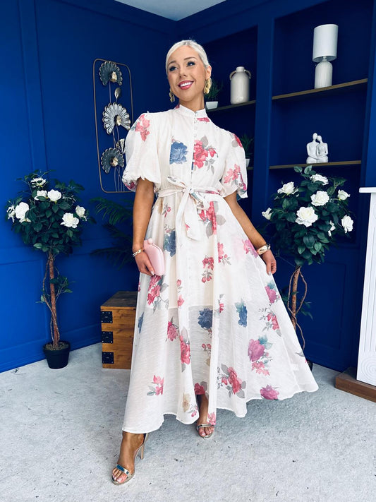 Elizabeth Detailed Shirt Dress Floral Cream