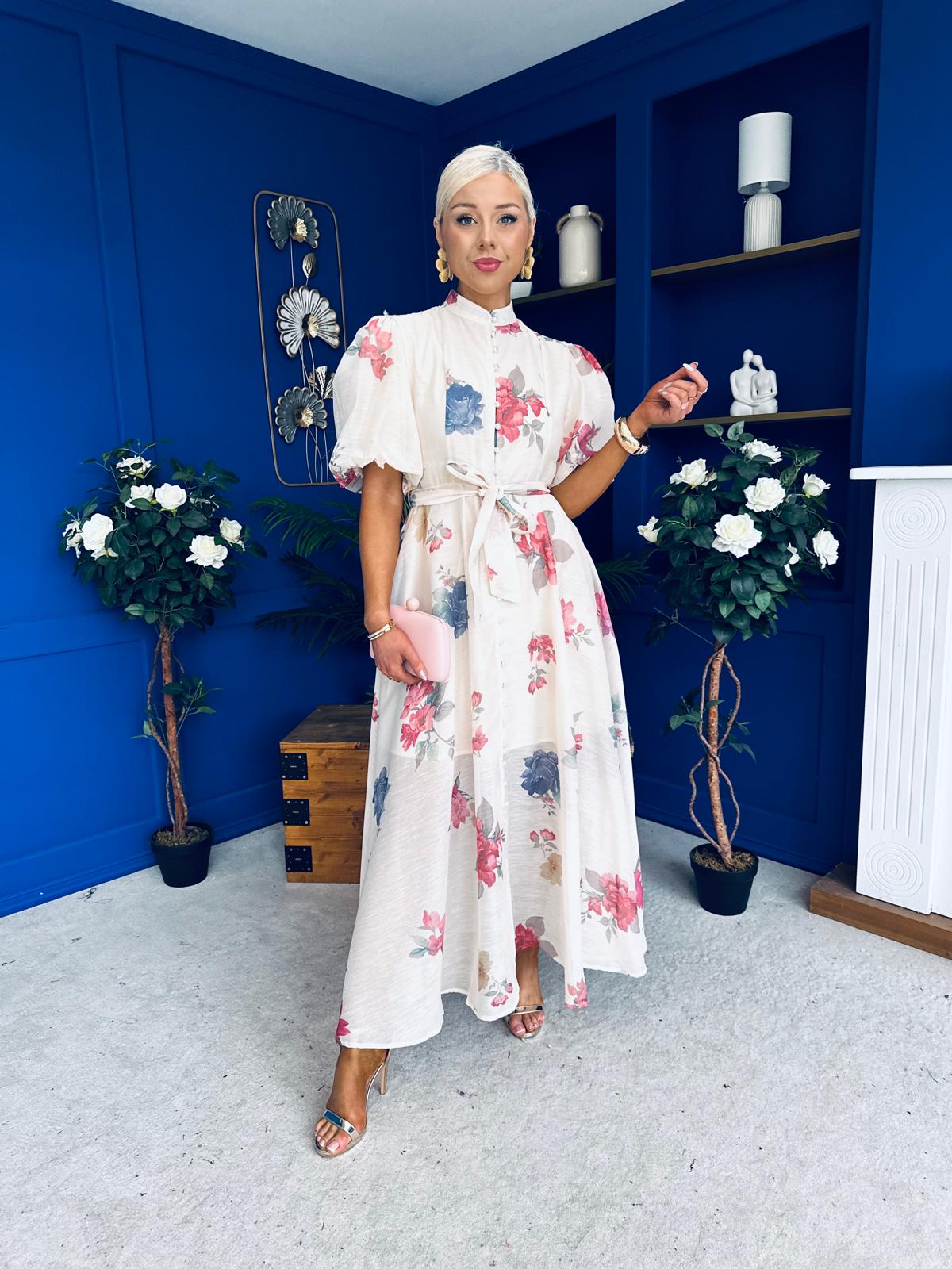 Elizabeth Detailed Shirt Dress Floral Cream