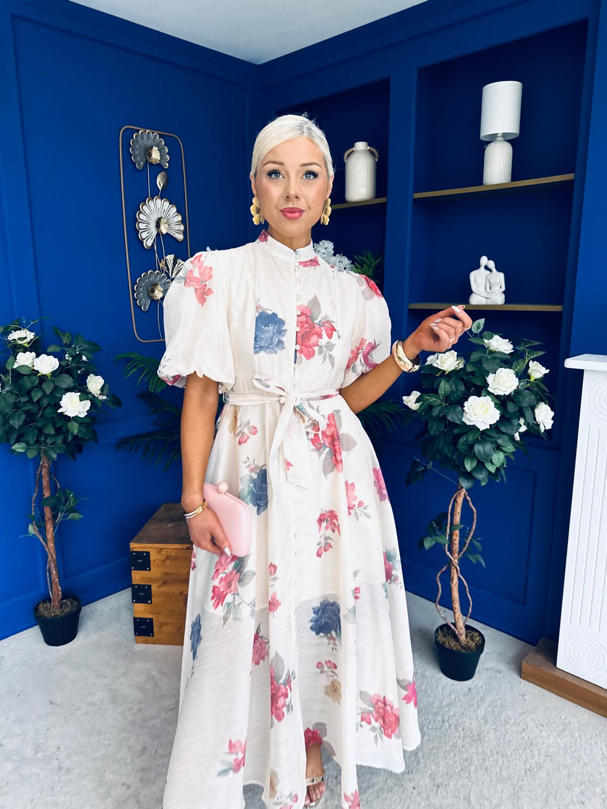 Elizabeth Detailed Shirt Dress Floral Cream