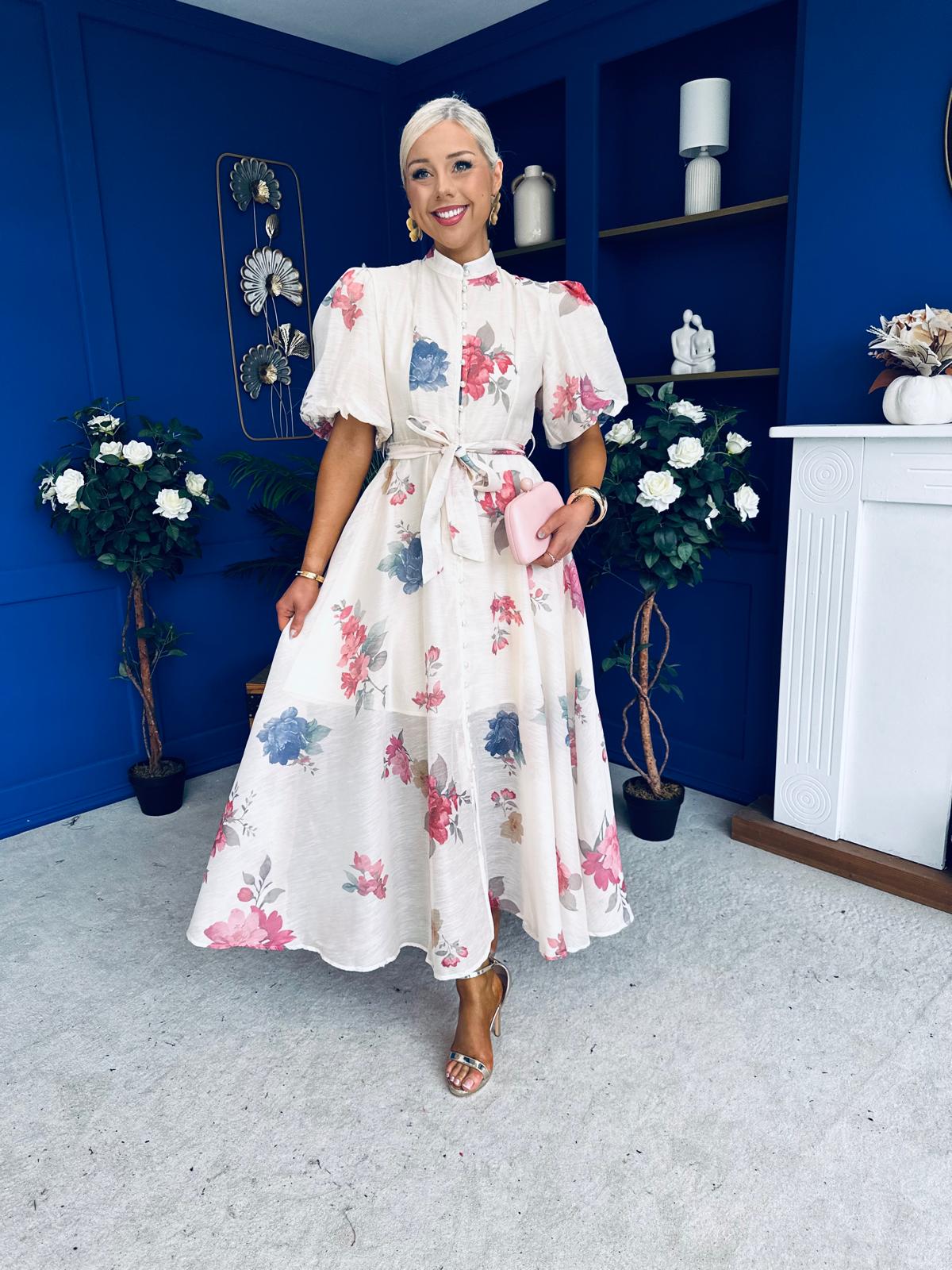 Elizabeth Detailed Shirt Dress Floral Cream