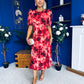 Samira Abstract Frill Sleeve Midi Dress Rouge