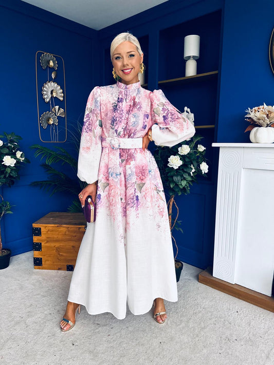 Laura Detailed Shirt Dress Floral White