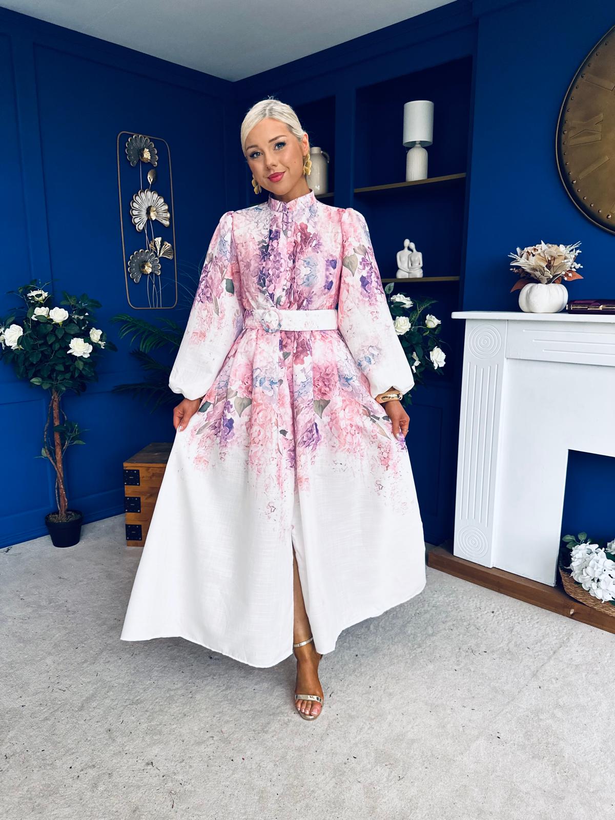 Laura Detailed Shirt Dress Floral White