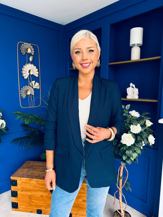 Sarah Gathered Sleeve Blazer Navy