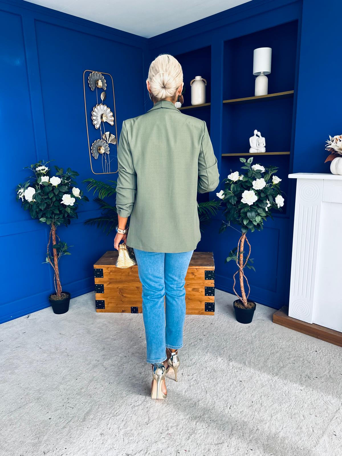 Sarah Gathered Sleeve Blazer Khaki