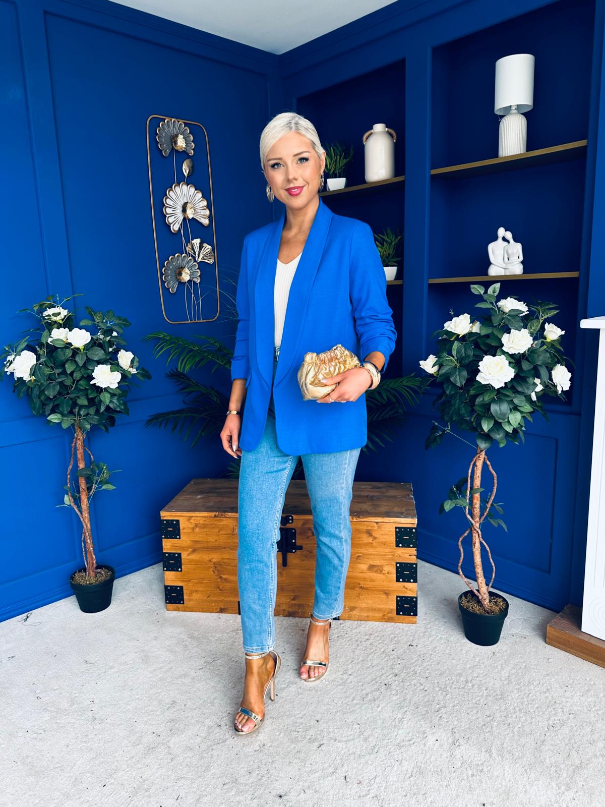 Sarah Gathered Sleeve Blazer Cobalt