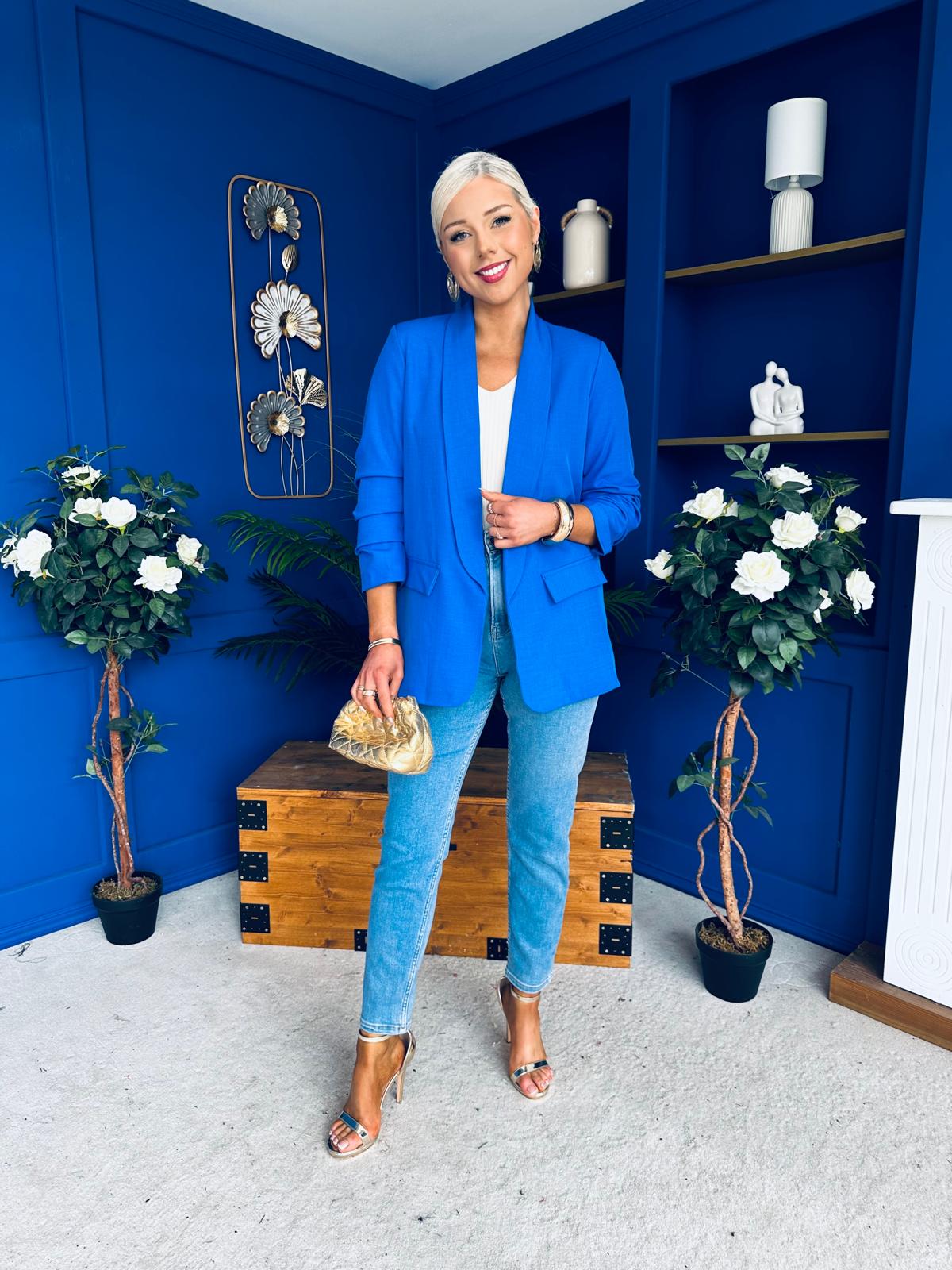 Sarah Gathered Sleeve Blazer Cobalt