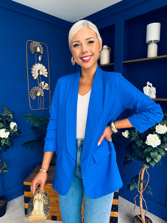 Sarah Gathered Sleeve Blazer Cobalt