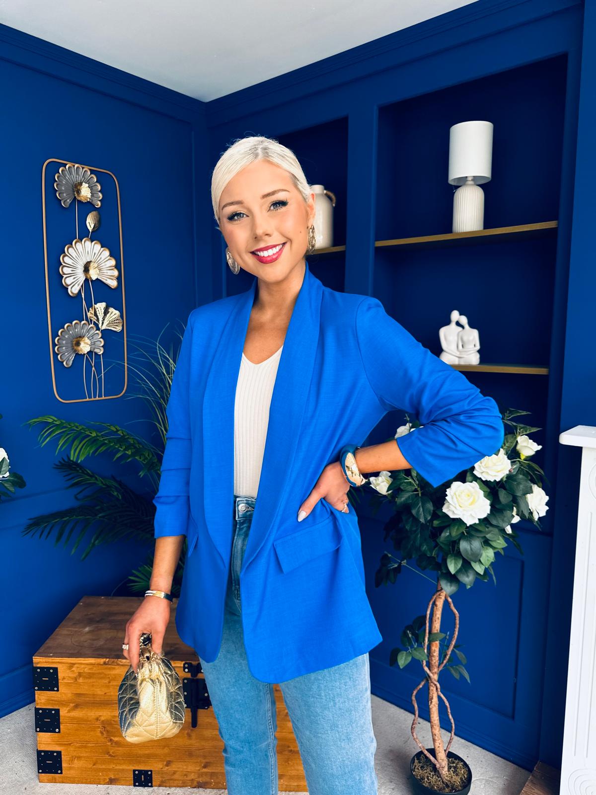Sarah Gathered Sleeve Blazer Cobalt
