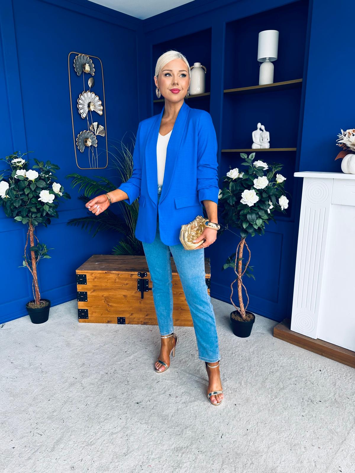 Sarah Gathered Sleeve Blazer Cobalt