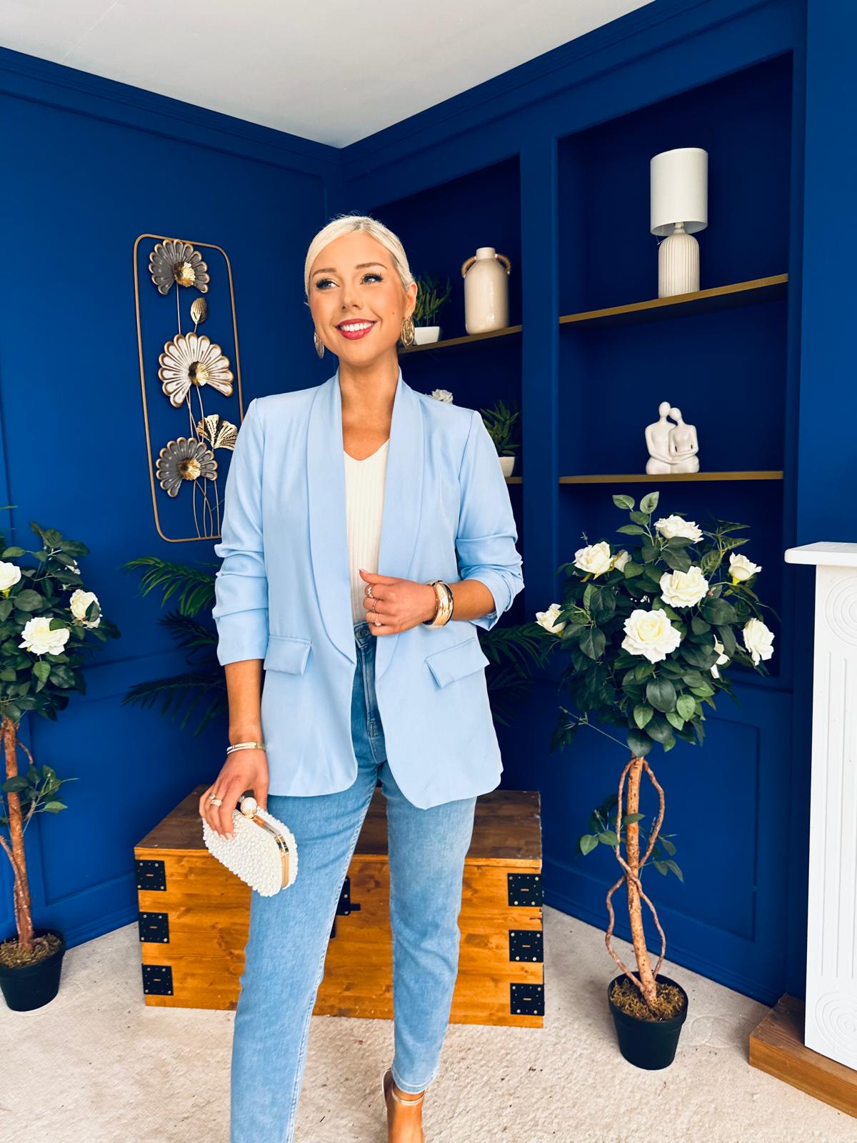 Sarah Gathered Sleeve Blazer Pwr Blue