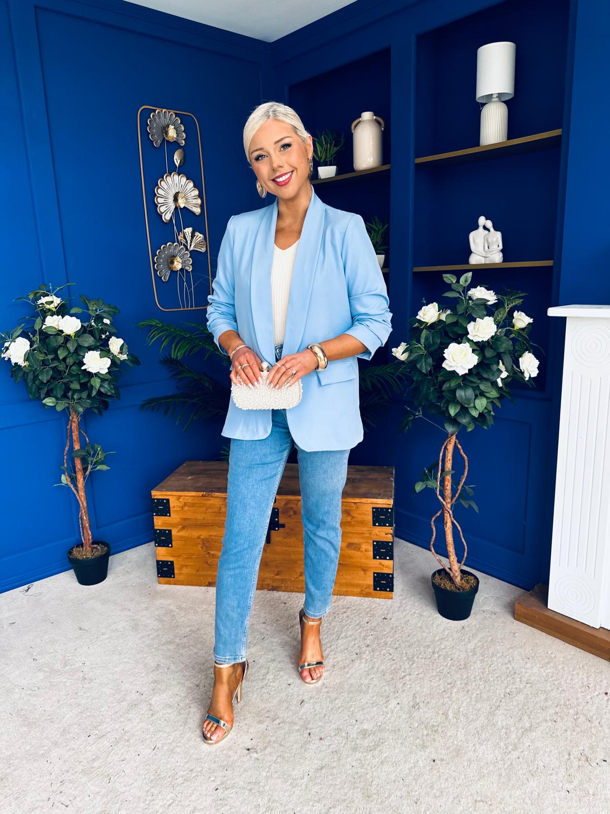 Sarah Gathered Sleeve Blazer Pwr Blue