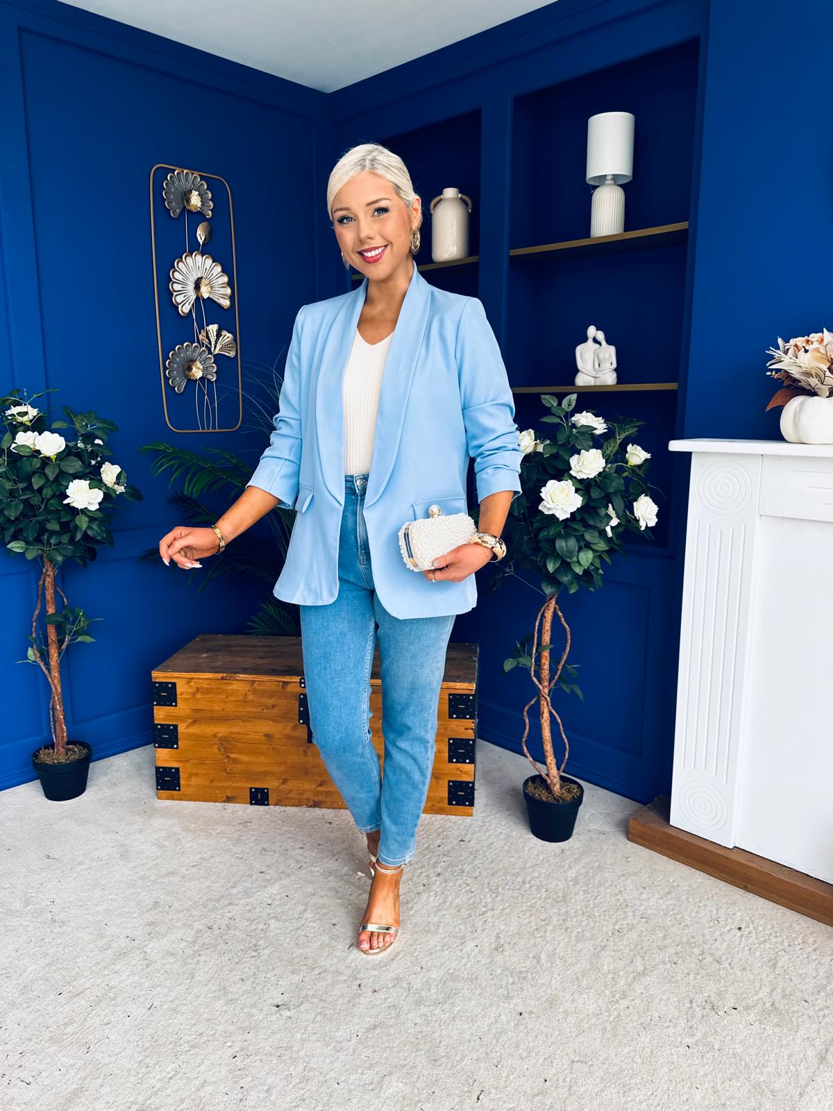 Sarah Gathered Sleeve Blazer Pwr Blue