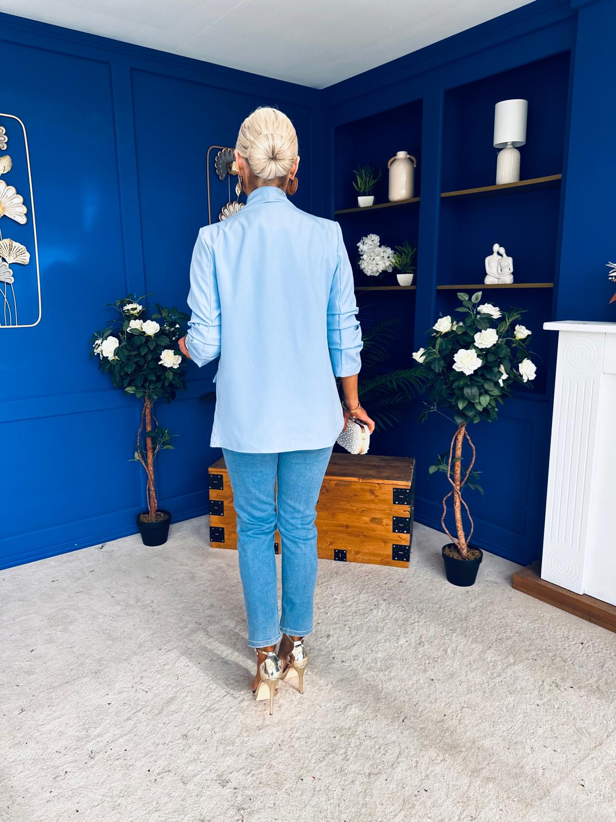 Sarah Gathered Sleeve Blazer Pwr Blue