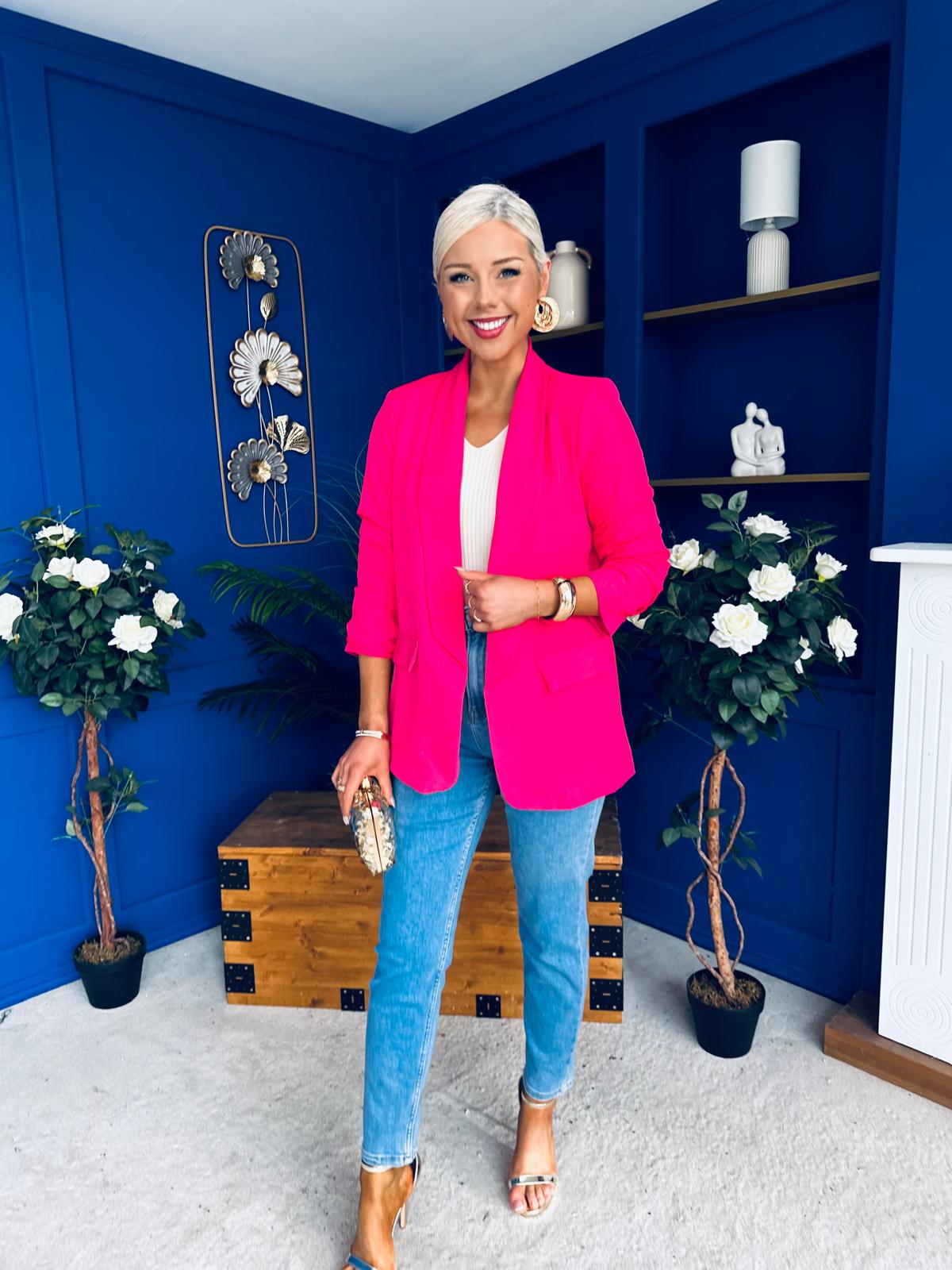 Sarah Gathered Sleeve Blazer Fuchsia