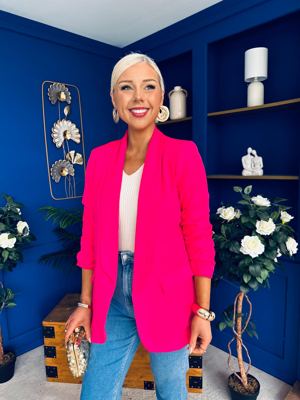 Sarah Gathered Sleeve Blazer Fuchsia