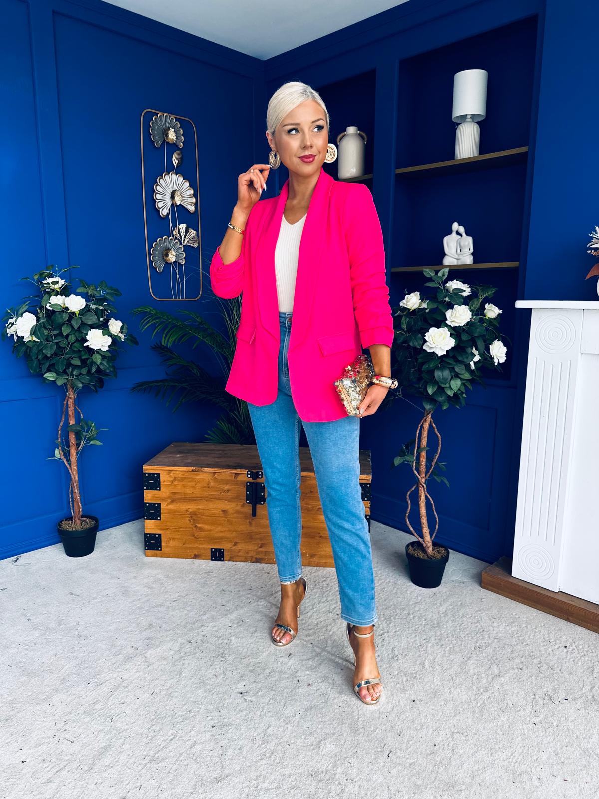 Sarah Gathered Sleeve Blazer Fuchsia