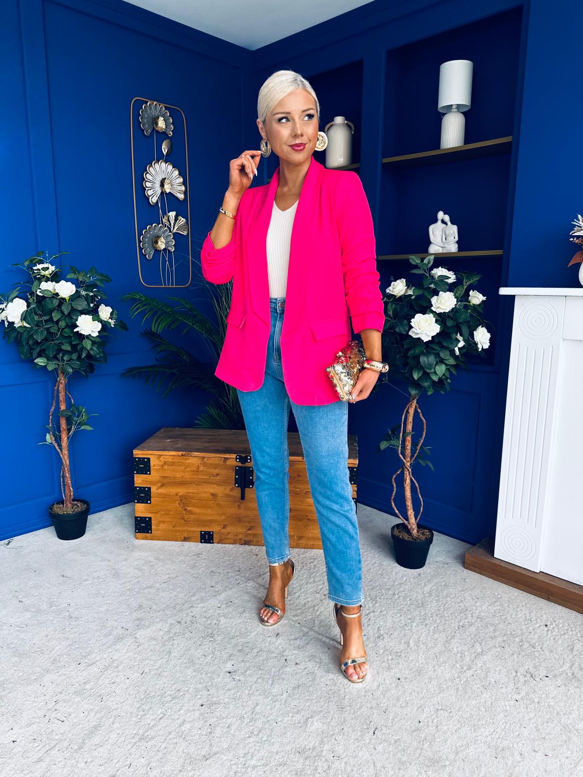 Sarah Gathered Sleeve Blazer Fuchsia