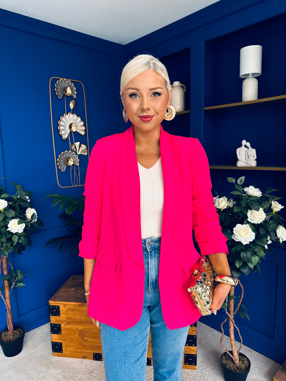 Sarah Gathered Sleeve Blazer Fuchsia