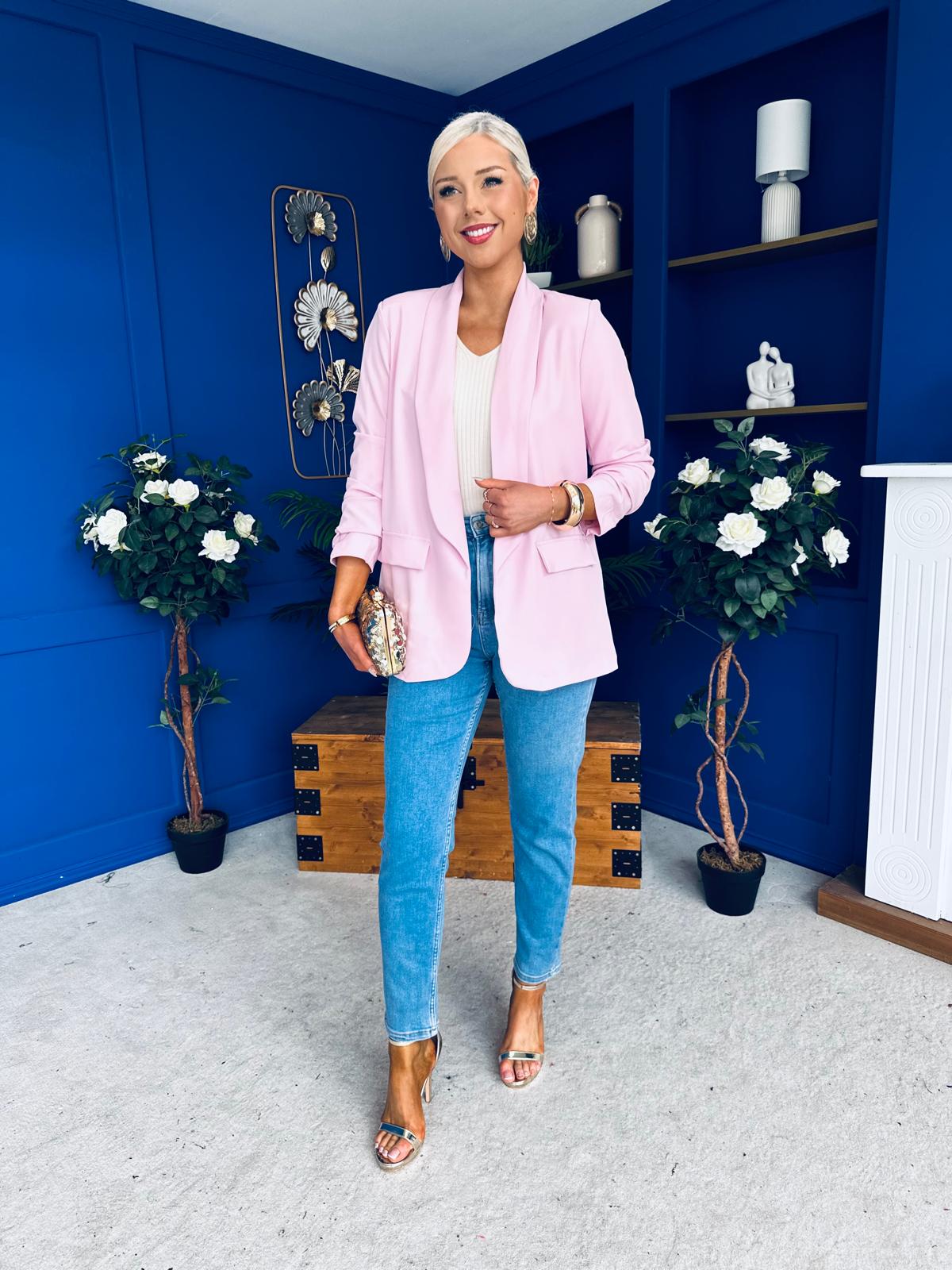 Sarah Gathered Sleeve Blazer Pwr Pink