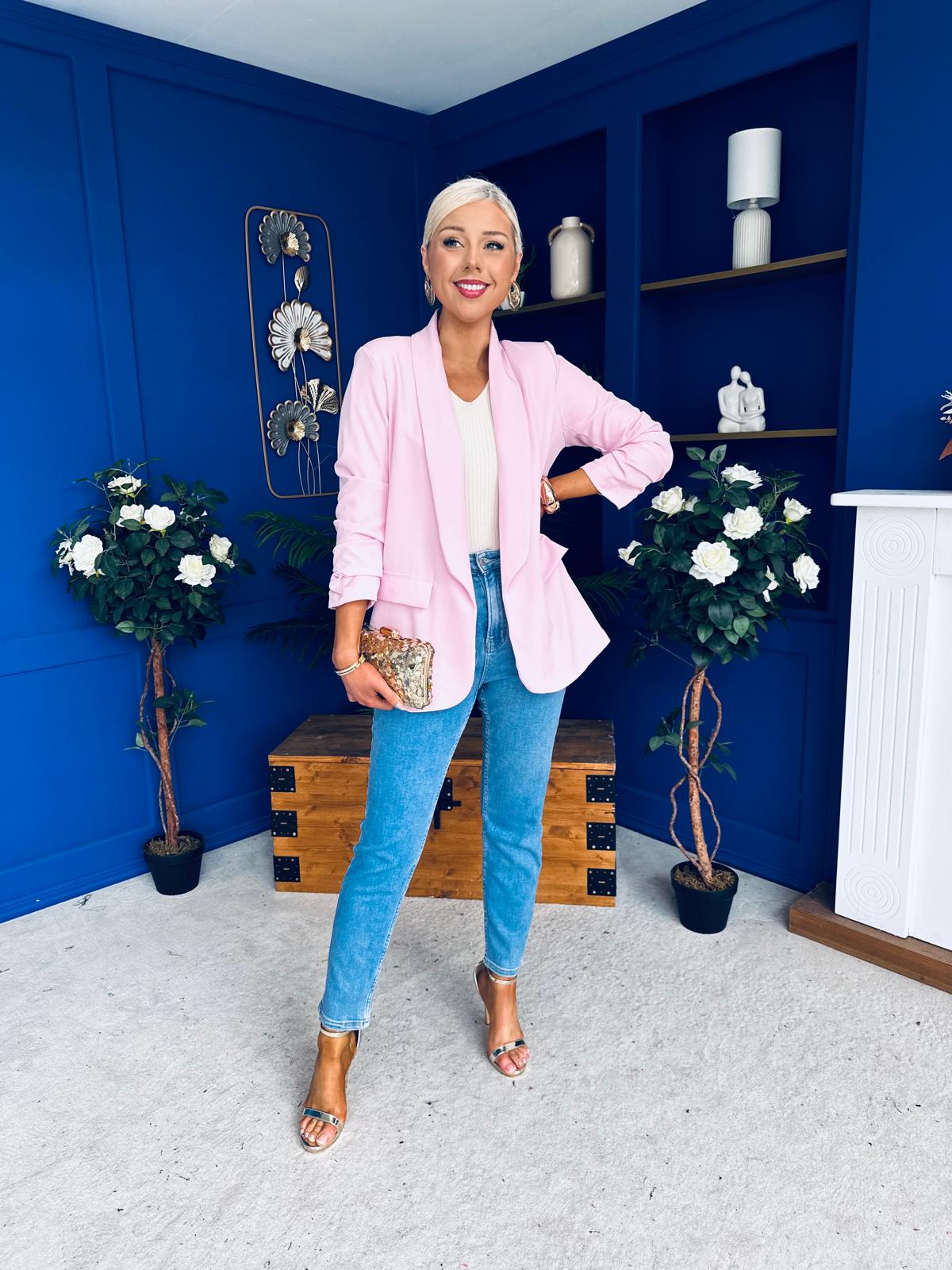 Sarah Gathered Sleeve Blazer Pwr Pink