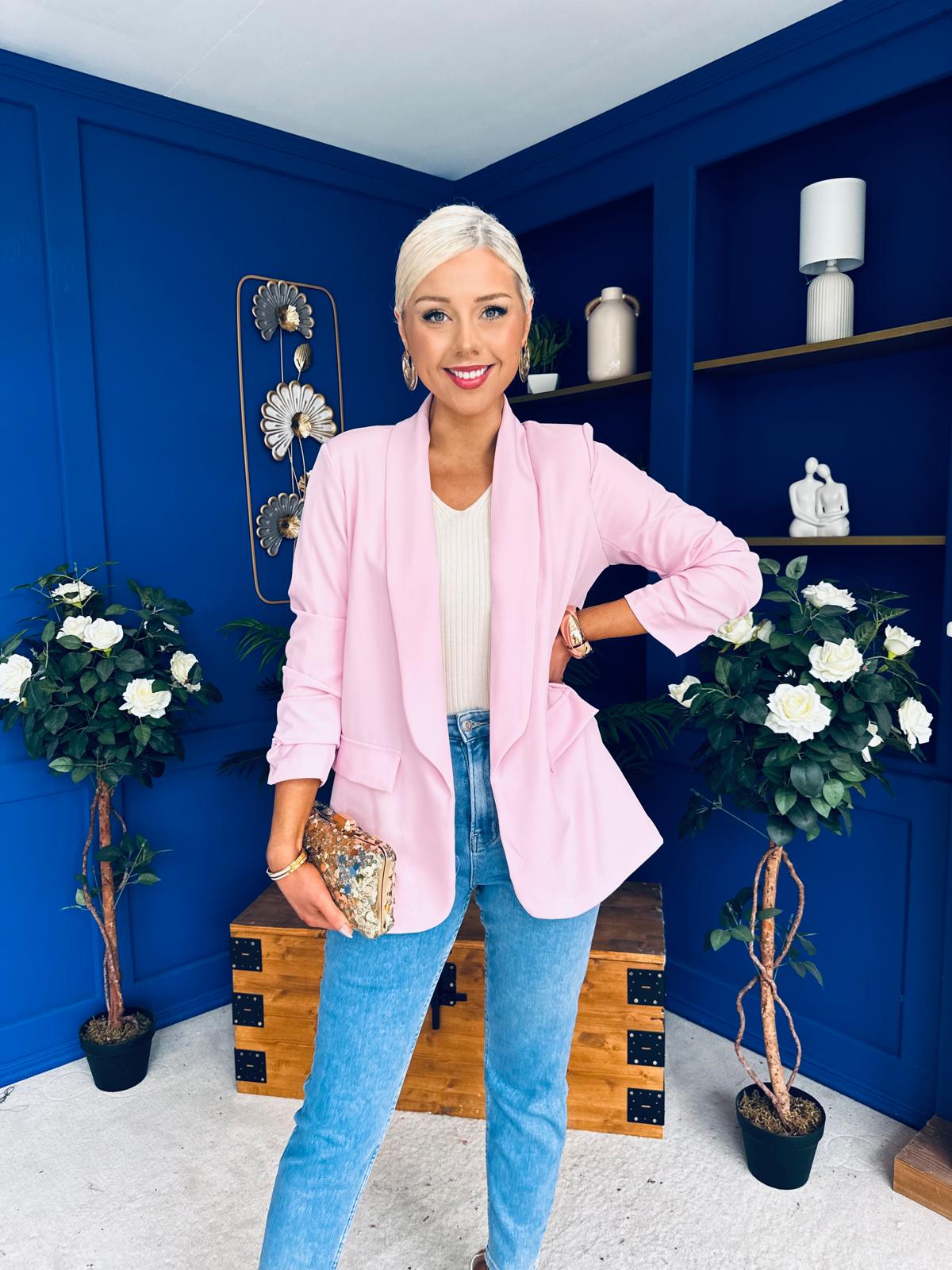 Sarah Gathered Sleeve Blazer Pwr Pink