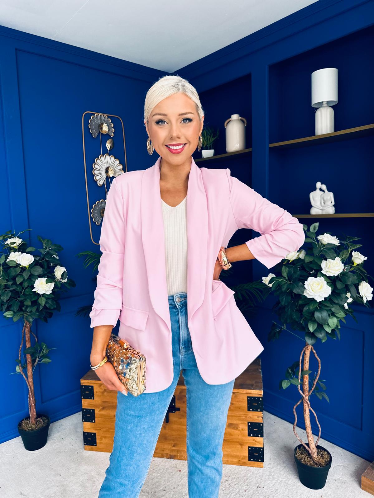 Sarah Gathered Sleeve Blazer Pwr Pink