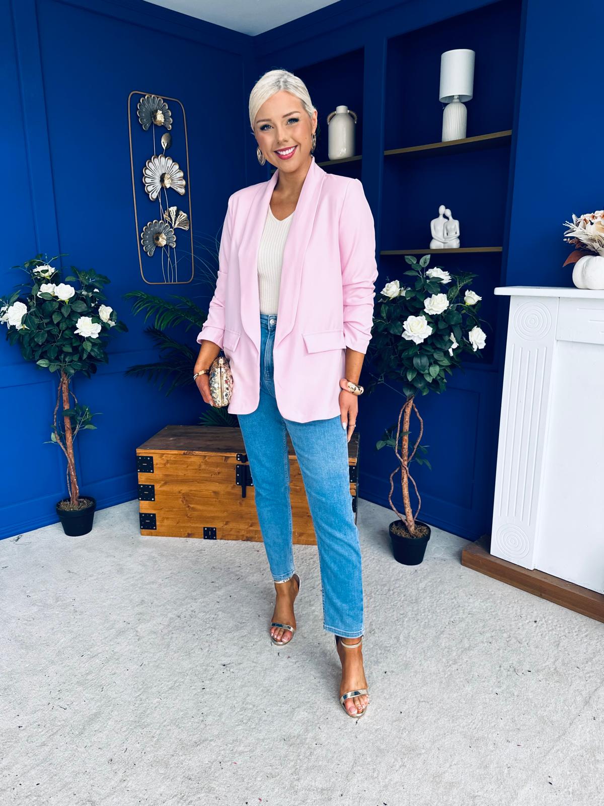 Sarah Gathered Sleeve Blazer Pwr Pink