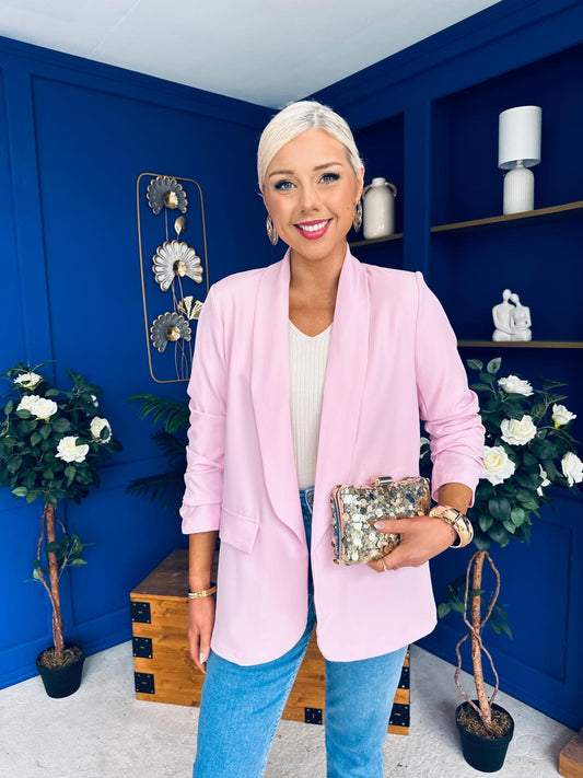 Sarah Gathered Sleeve Blazer Pwr Pink