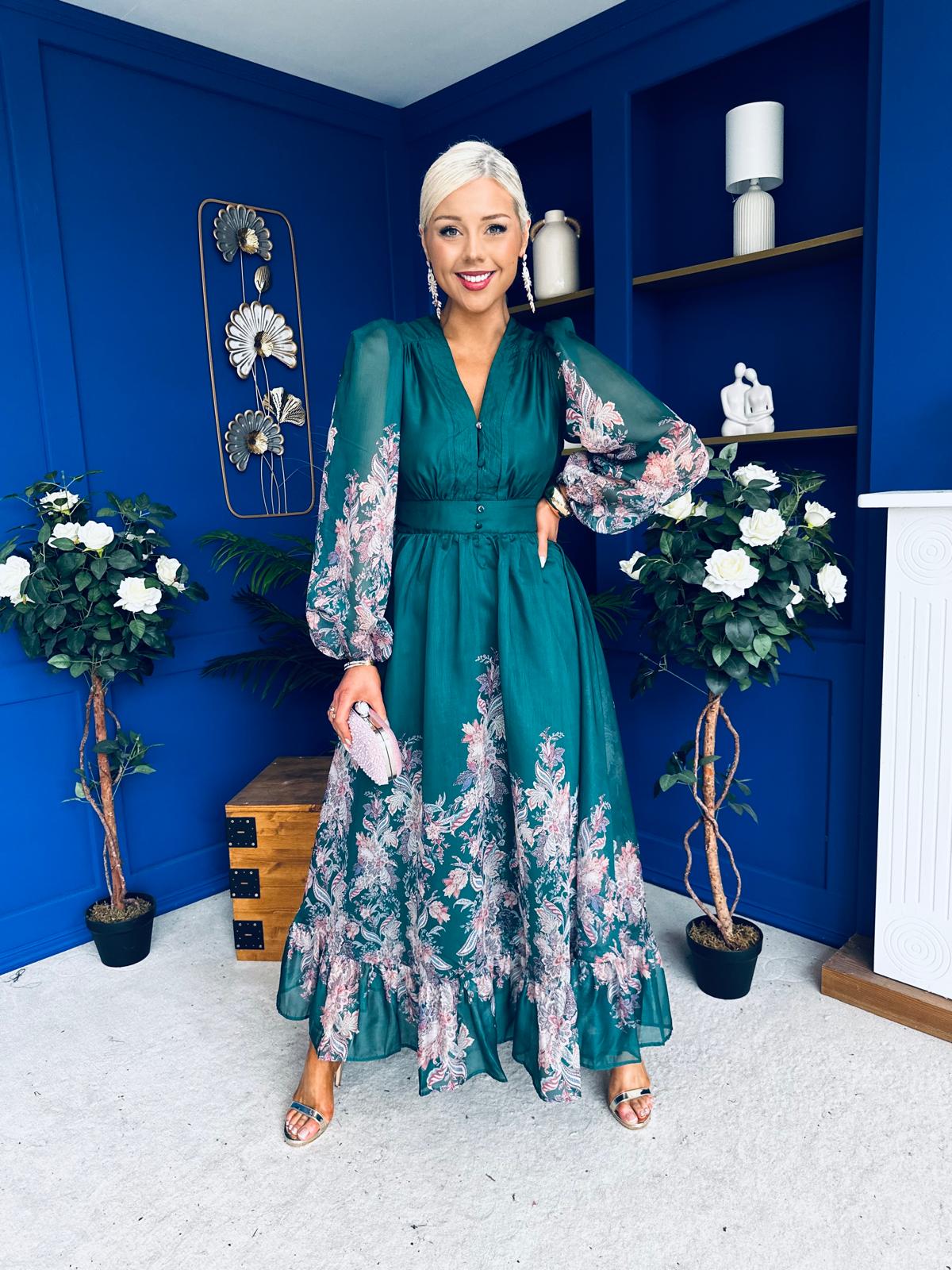 Margaret Banded Occasion Dress Floral Green