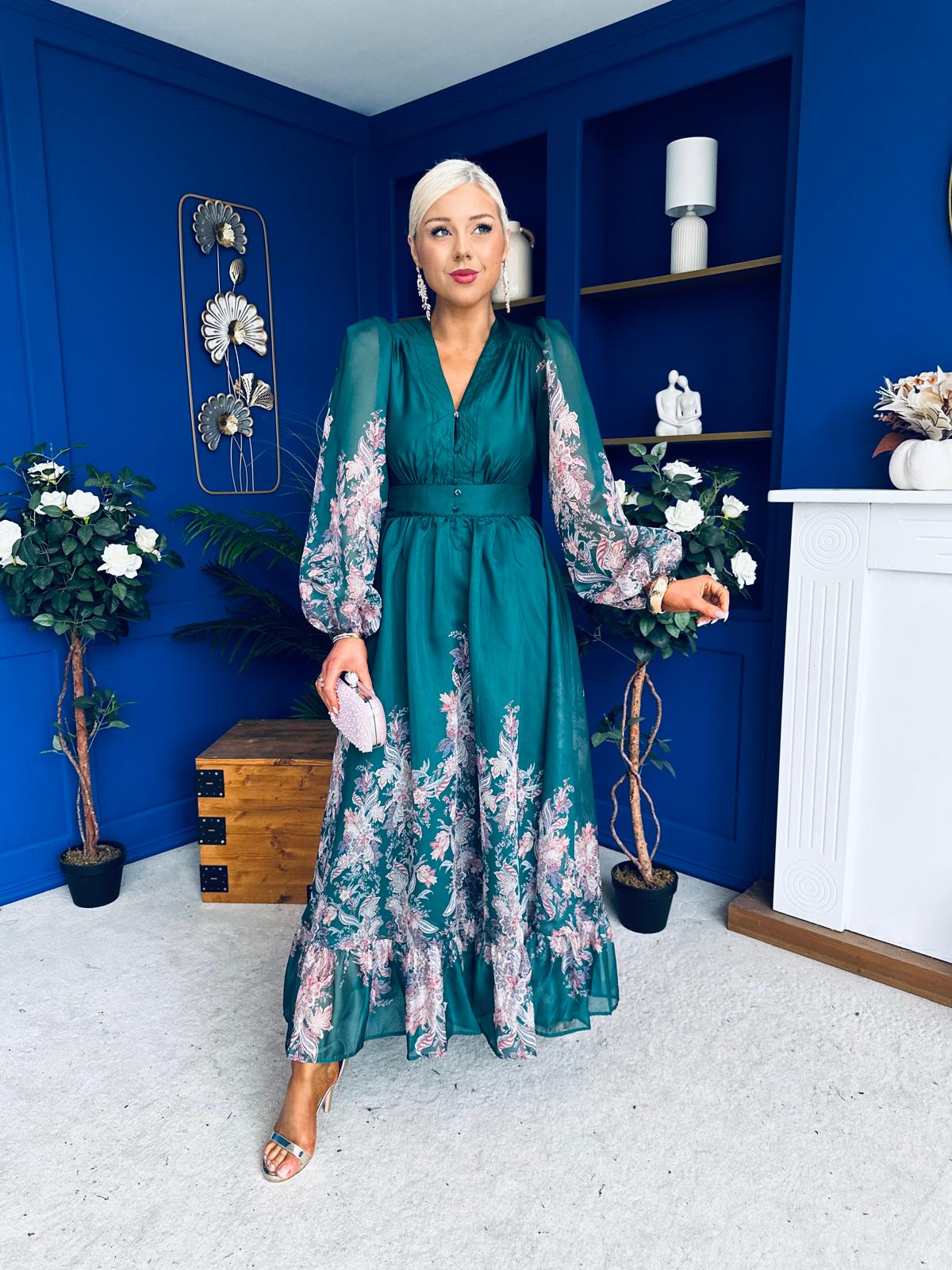 Margaret Banded Occasion Dress Floral Green