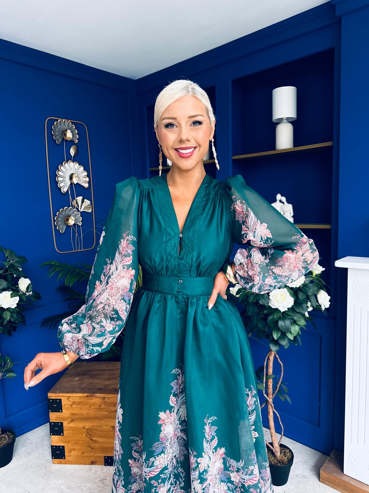 Margaret Banded Occasion Dress Floral Green