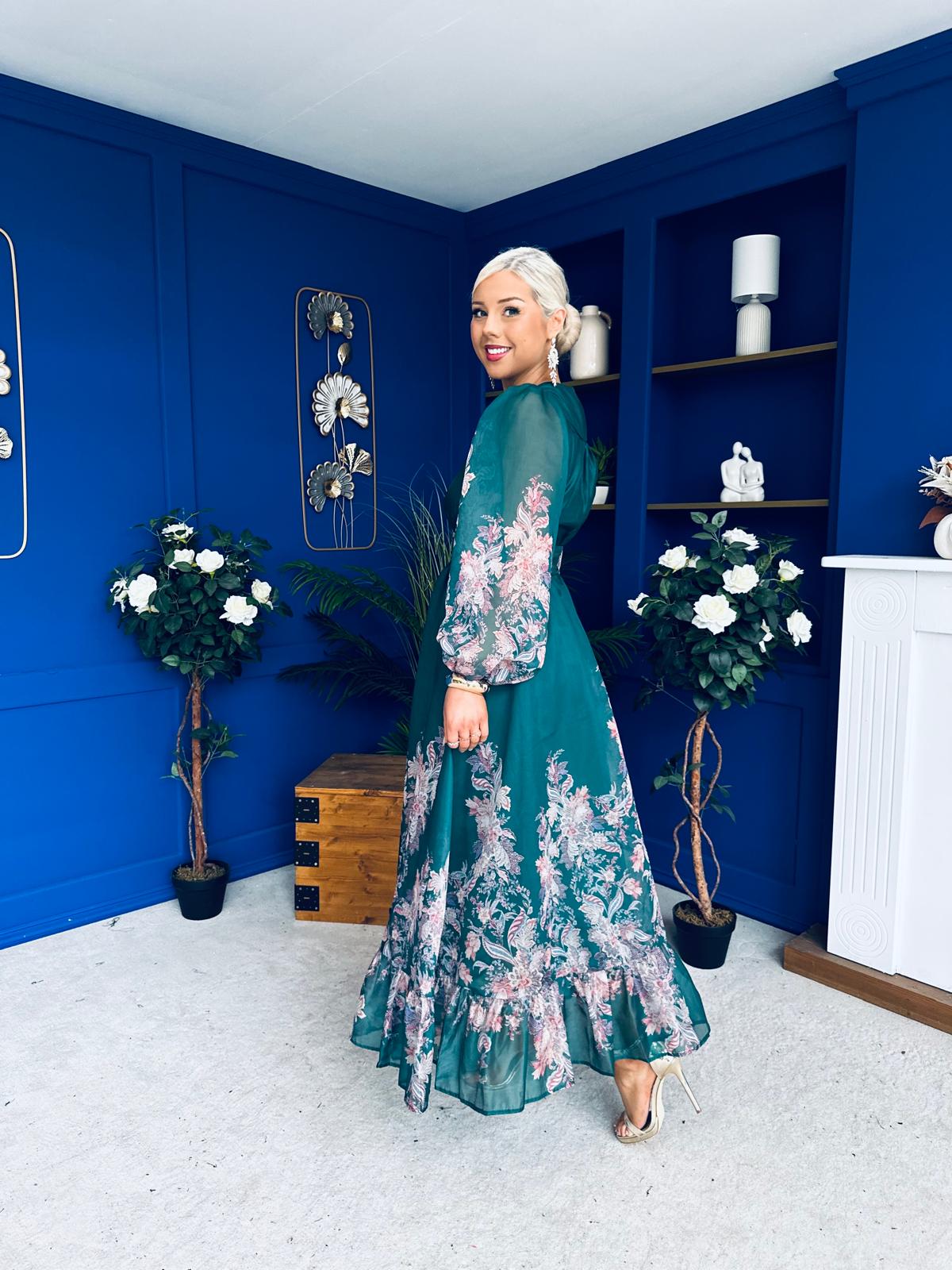 Margaret Banded Occasion Dress Floral Green