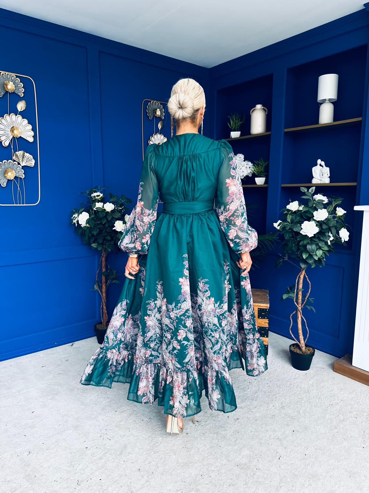 Margaret Banded Occasion Dress Floral Green