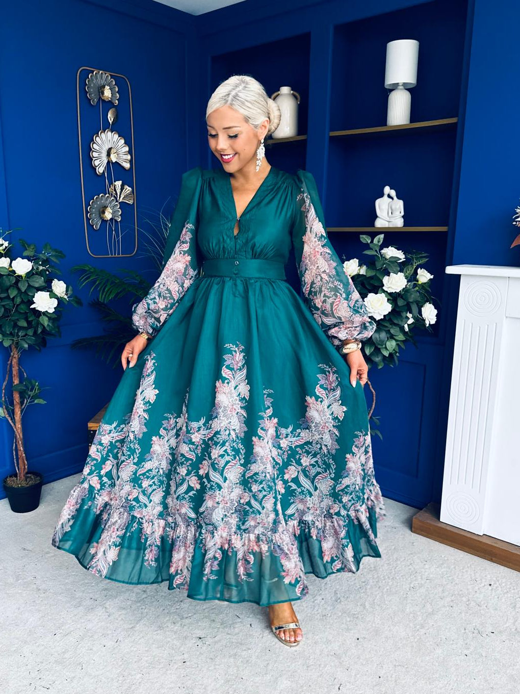 Margaret Banded Occasion Dress Floral Green