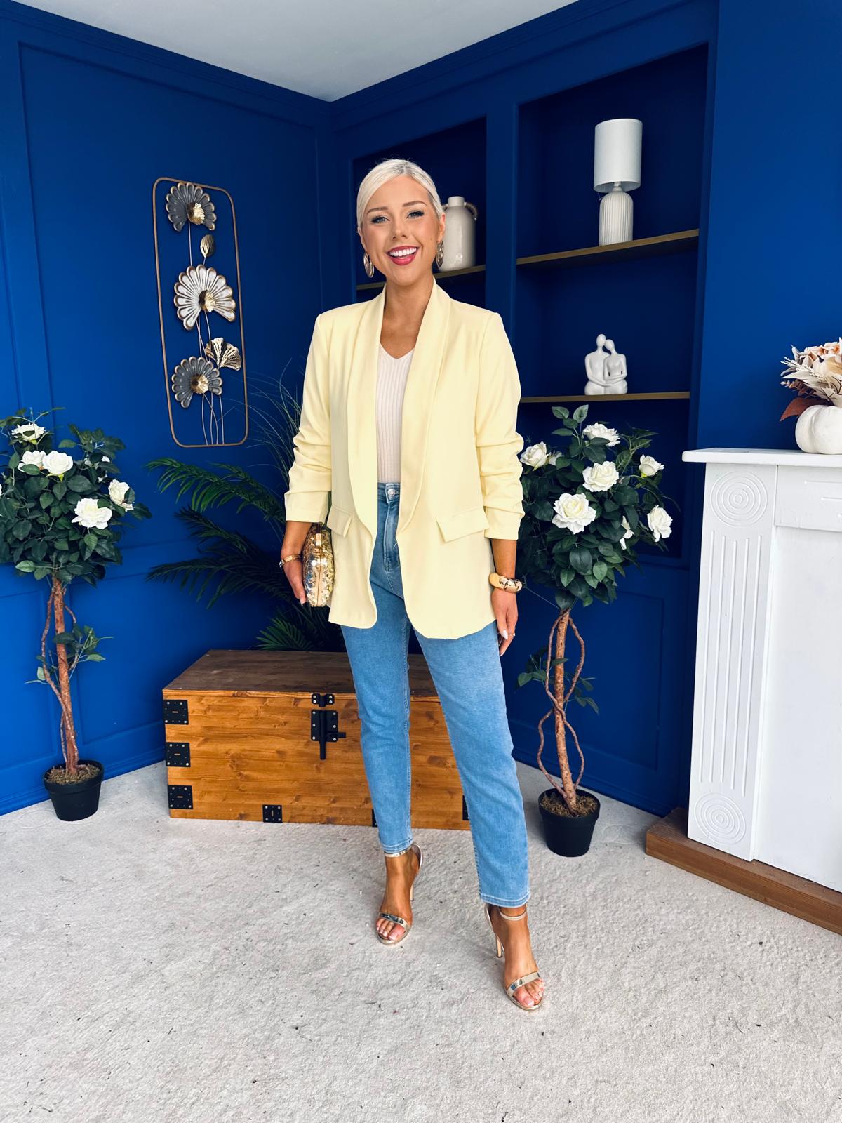 Sarah Gathered Sleeve Blazer Yellow